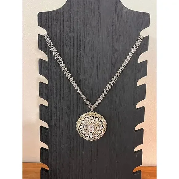 WHBM Necklace Lot 4pc Crystal Pearl Statement Layered Silver Tone - Picture 2 of 15